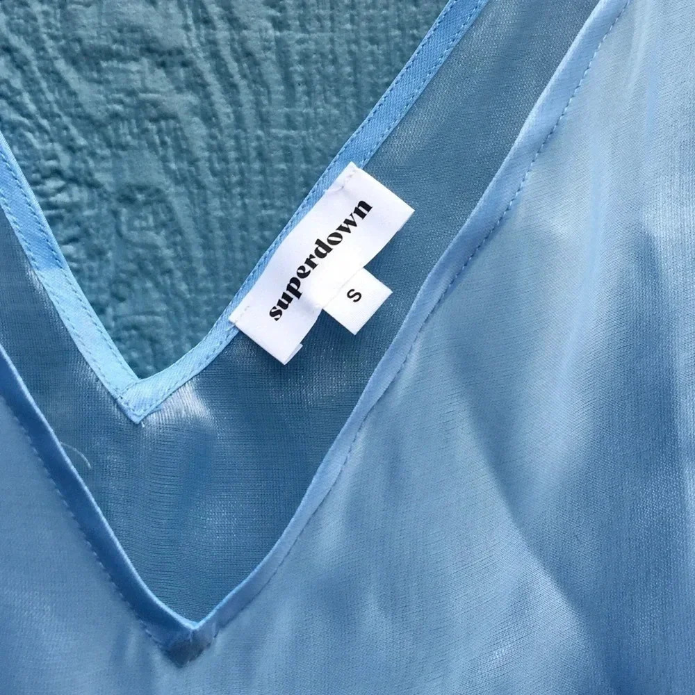 Superdown Dusty Blue Sadie Sheer Blouse Women’s Size Small NWT - Picture 7 of 8